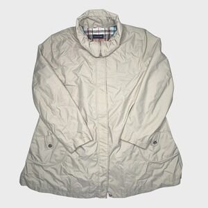 Lands End Jacket Womens Large Beige Lightweight Lined Rain Coat Pockets Trench